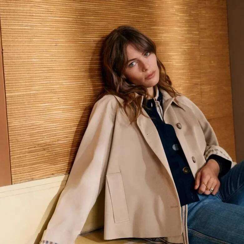 Women 2025 Spring And Summer New Loose Single-Breasted Lapel Short Trench Coat Plaid Inner Contrast Jacket