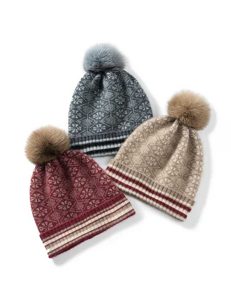 Cashmere Vintage Jacquard Knit Thick Beanies Rabbit Pp Bobb Hat Soft Hat Autumn Winter Warm Wool Christmas Present G250910