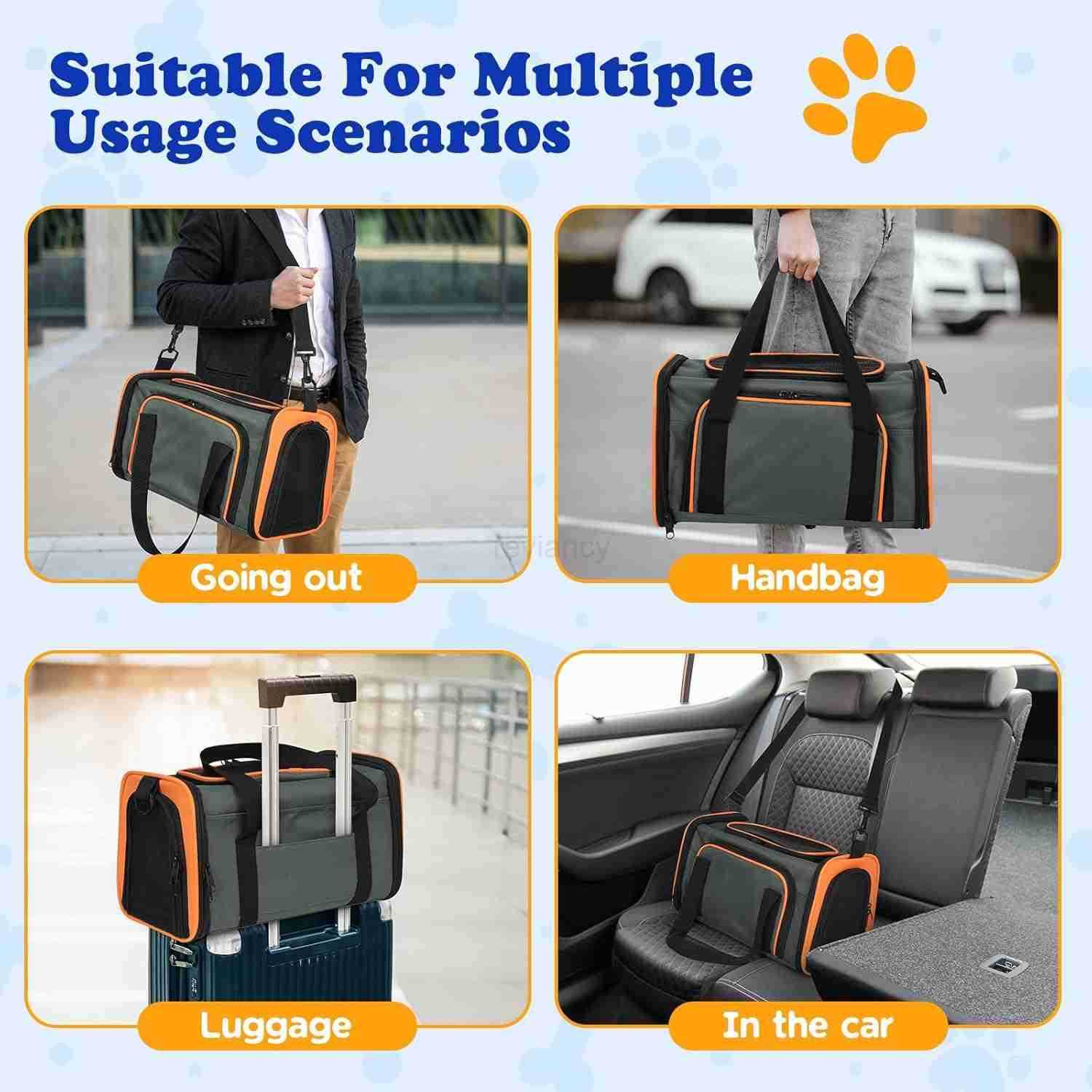 Pet Carrier Airline Approved Soft Sided Collapsible Portable Pet Travel Carrier Foldable Waterproof Cat Carrier with Removable Pad for Small Cats and 