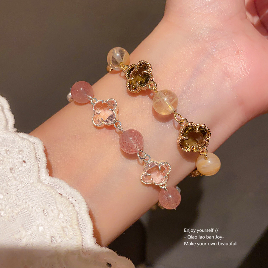 Silver - Toned Bracelet With Clear Crystal And Clover Charms Delicate Daily & Chic Jewelry Gift For Her Dainty And Fashionable Accessory