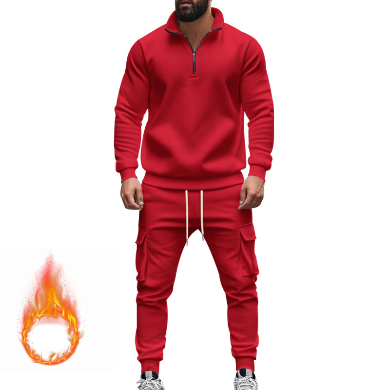 Designer tracksuit Men's Fleece-Lined Casual Workwear Pants Set with Zip Jacket EU Size: S-3XL