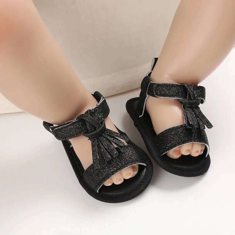 Summer Breathable Learning Shoes for 0-1 Year Old Tassel Sandals with Air Circulation Sequins Soft Soled Baby Footwear