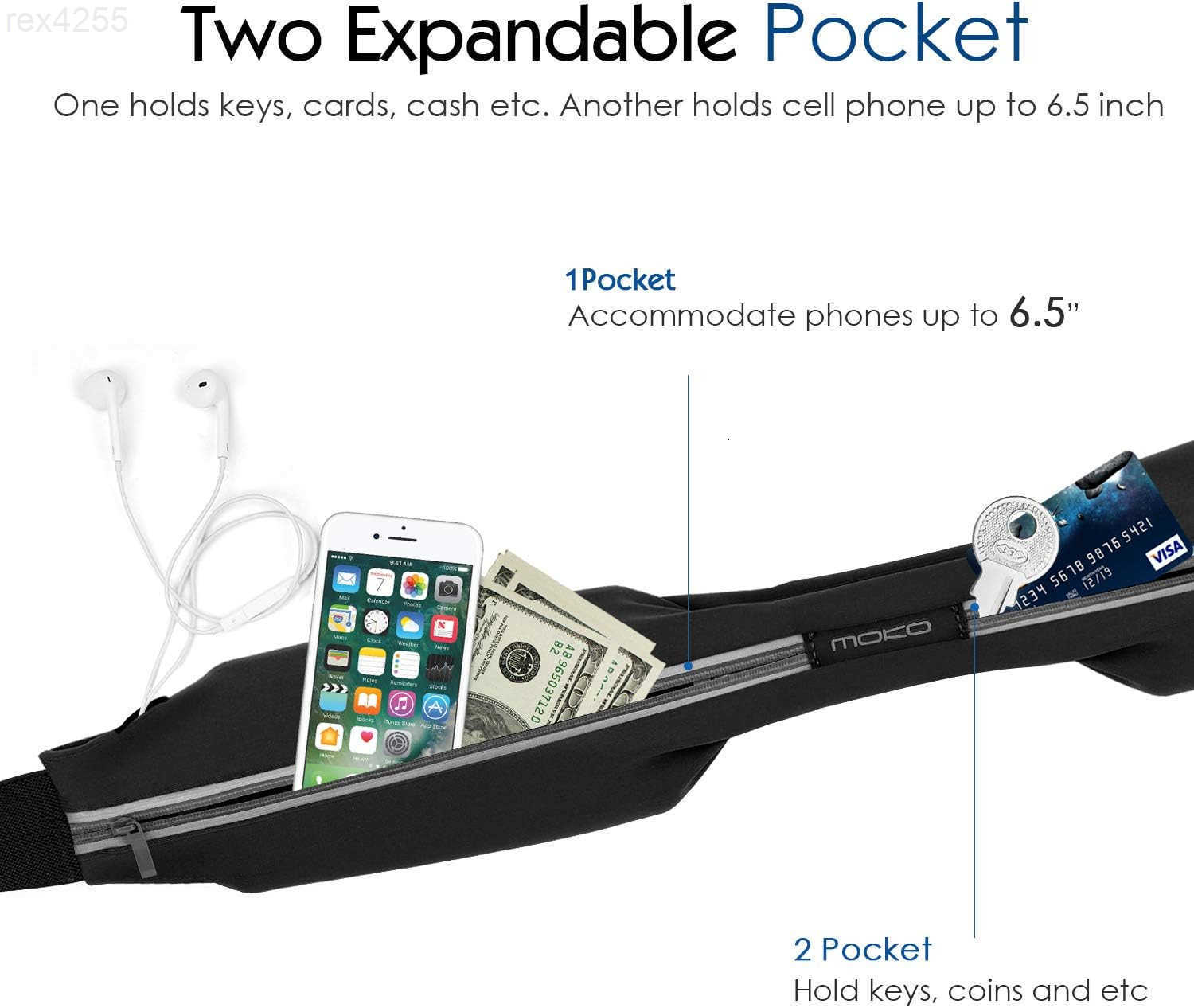 Sports Running BeltOutdoor Dual Pouch Sweatproof Reflective Slim Waist PackFitness Workout Belt Fanny Pack Compatible with iPhone 1111 Pro MaxXXrXs Ma