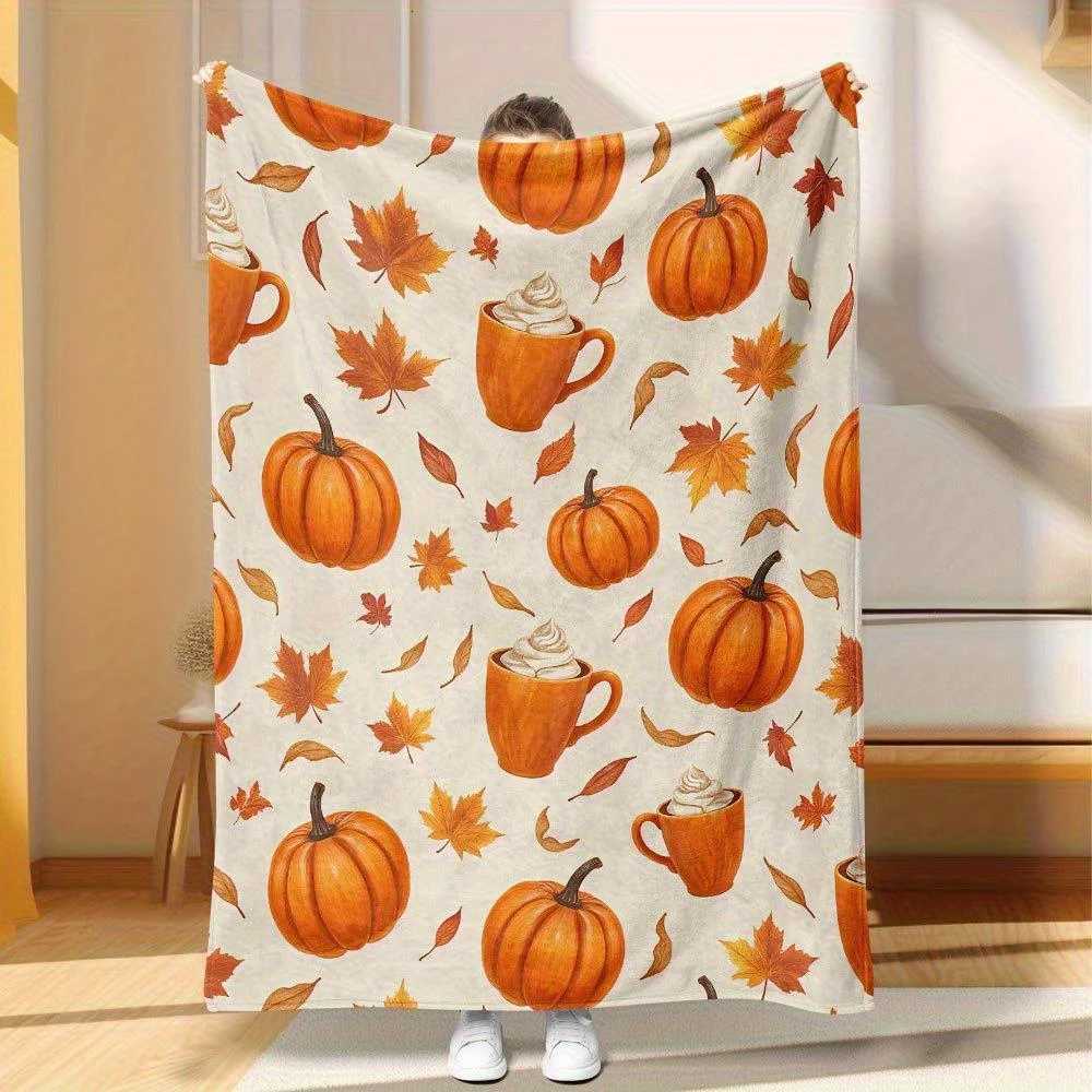 1 Thanksgiving Throw Blanket Cozy Pumpkin Turkey Autumn Leaves and Thanksgiving Design Sofa Bed Perfect for Fall Home DecorXJ250912