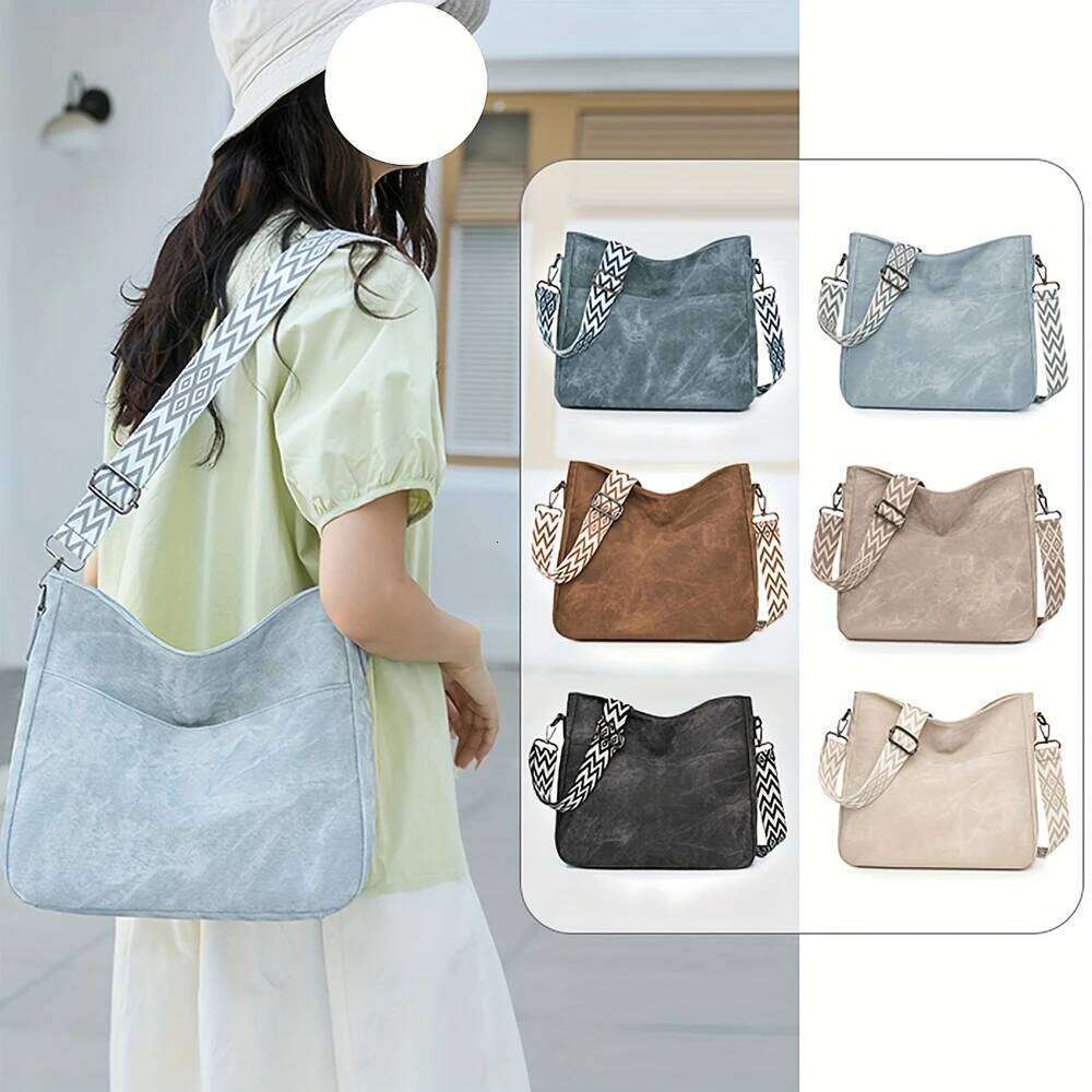 Ladies' Crossbody Large Capacity Retro Niche Tote Bag, Fashionable And Versatile Wide Shoulder Strap Casual Commuting Bag