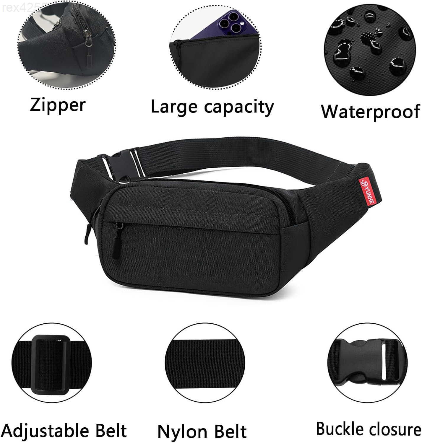 Small Hip Pack for Men Women Crossbody Belt Fanny Pack Sports Hiking Waist Bag Fits All Phones with 3Zipper Pockets Hip Bum Bag for Casual Workout Out