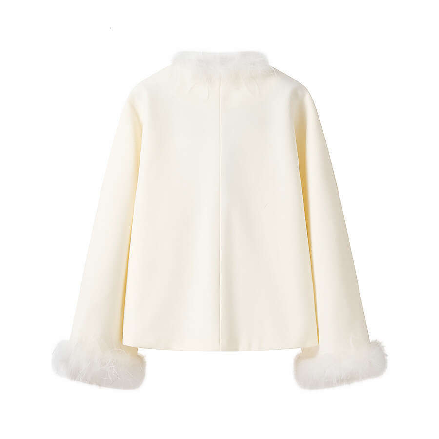 DHEssentials 2025 Spring New French Little Chanel Style Long Sleeve Fur Collar Short Wool Coat