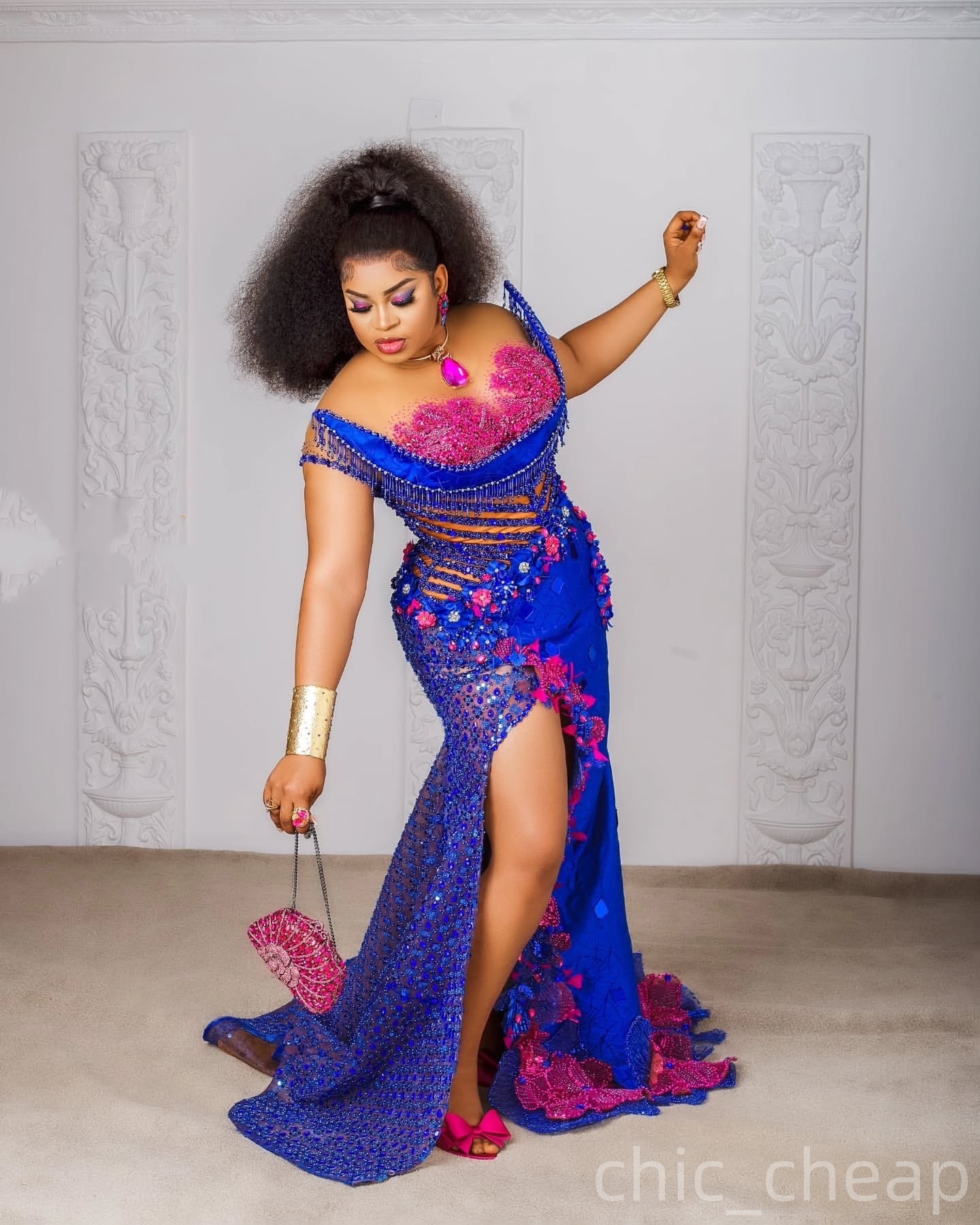 Aso Ebi Royal Blue Mermaid Prom Dresses 2025 Flowers Crystals Tassels Evening Formal Party Second Birthday Engagement Gowns Plus Size Dress For Specia