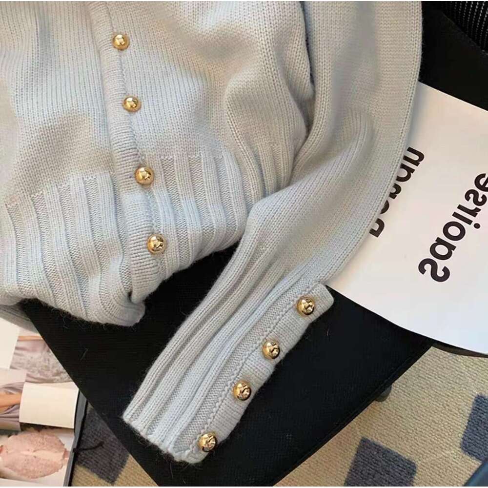 DHEssentials 2025 Autumn New Short Polo Collar Gentle Style Knitted Cardigan Sweater for Women
