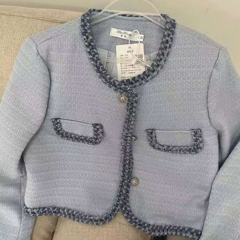 DHEssentials TikTok Same Style French Chic Coat for Women, Autumn New Elegant High-end Fashionable Blue Socialite Long Sleeve Top