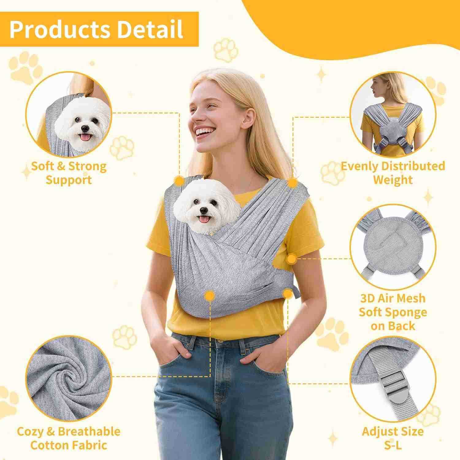 Carrier Sling Pet Carry Slings Front Pack Adjustable Dog Carriers for Small Dogs Portable Pet Carrier for Dogs Dog Backpack Carrier GreyW250912