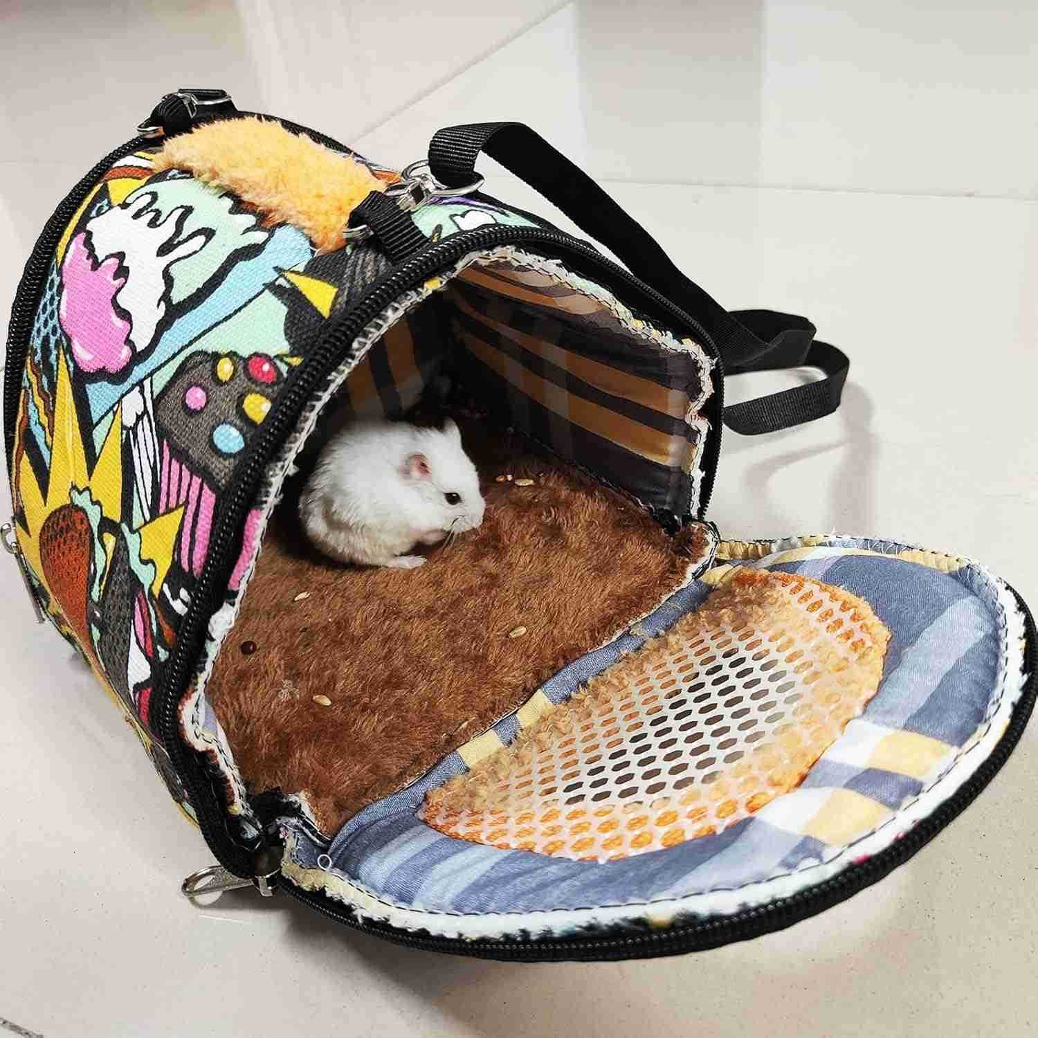 Hamster Carrier Bag Gerbil Outgoing Travel Pouch Sugar Glider Breathable Carrying Strap with Zipper Suitable for Rat Hamster MiceW250912