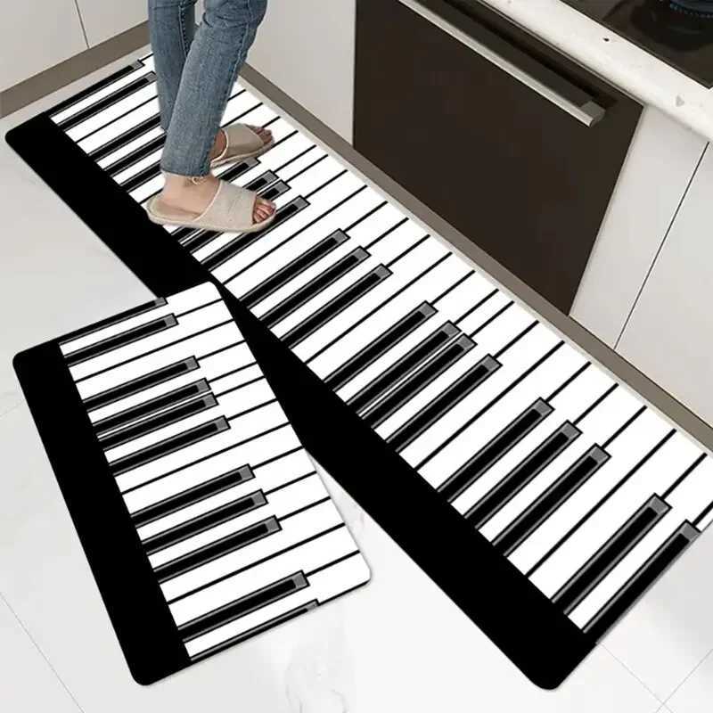 Kitchen Floor Mat Bathroom Door Mat Bedroom Bed Mat Carpet Machine Washable Piano Black and White Classic C250912