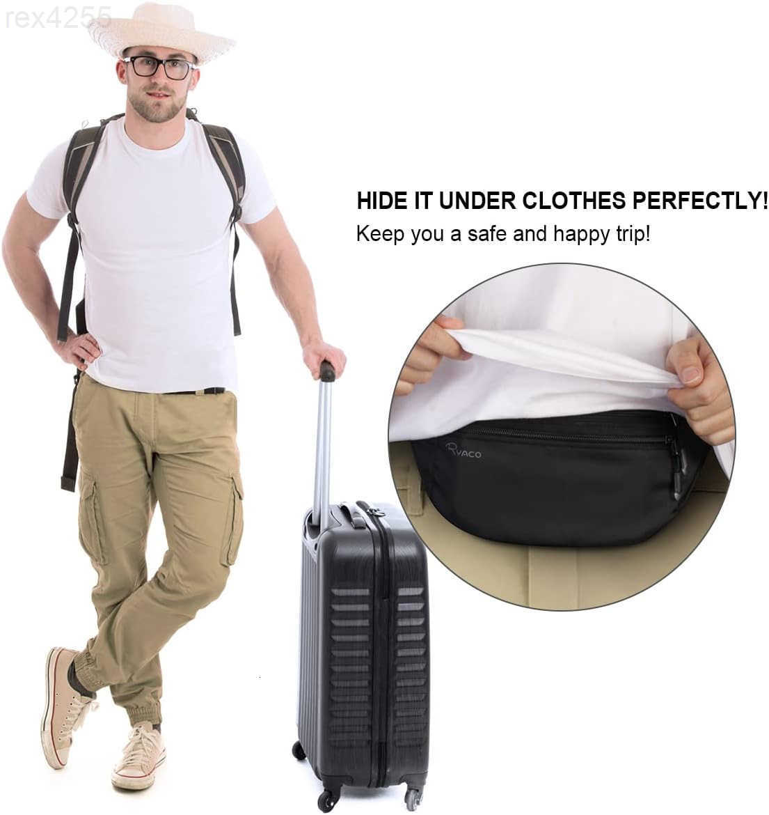 Money Belt for Men Women Travel Hidden Wallet Secure RFID Blocking Waterproof Pouch for Passport Cards Cash Phone Adjustable Wearable Slim Waist Bag U