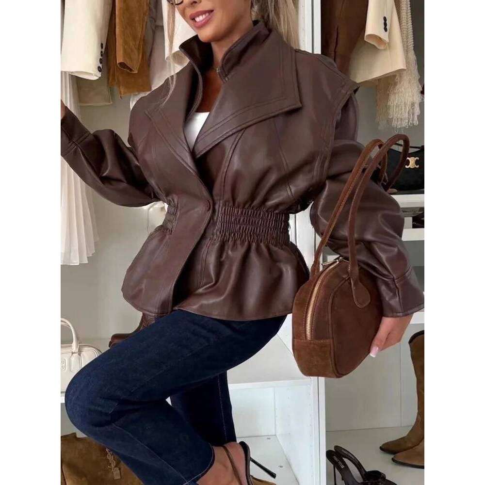 Spicy Girl Locomotive High Street Commute Jackets Fashion Solid Color Lapel Long Sleeve Short Coat Autumn Winter Casual Outwear