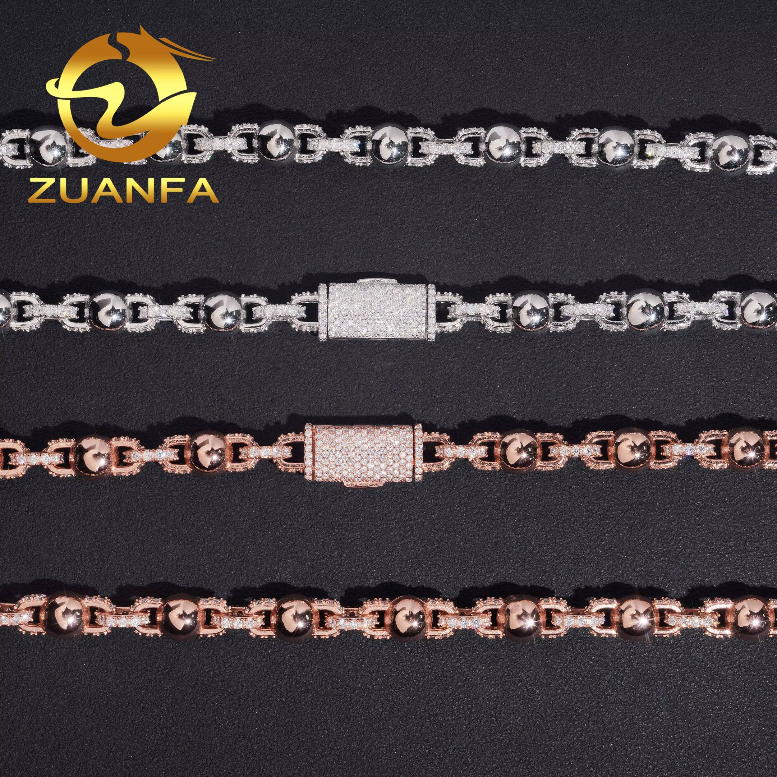 Hot Sale Hip Hop Fine Jewelry 925 Sterling Silver 8mm Ball Iced Out Moissanite Bead Chain Necklace