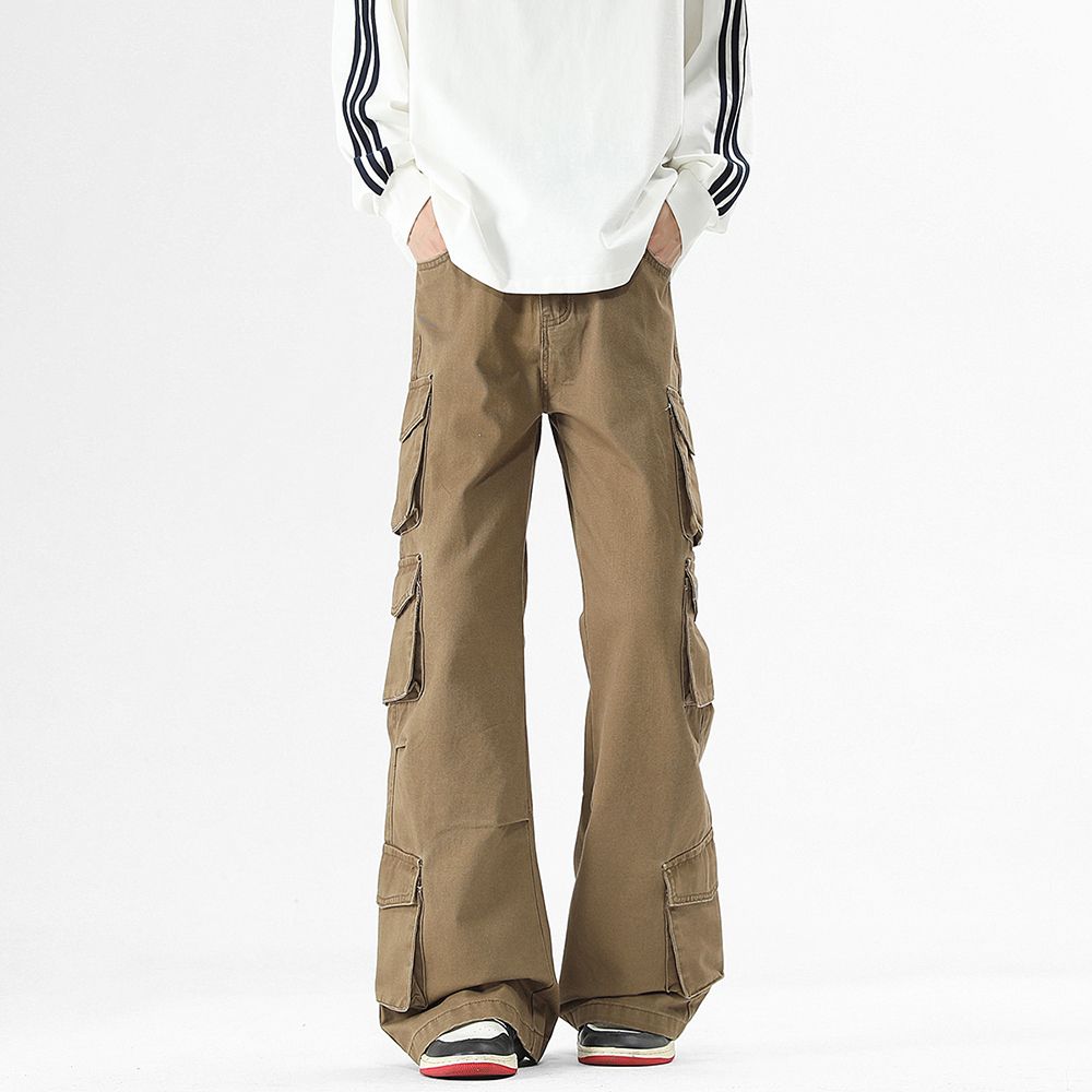 Men's Jeans New American Style Unisex Boot - Cut Denim Cargo Jeans: Stylish Design, Multiple Pockets & Height - Enhancing Effect