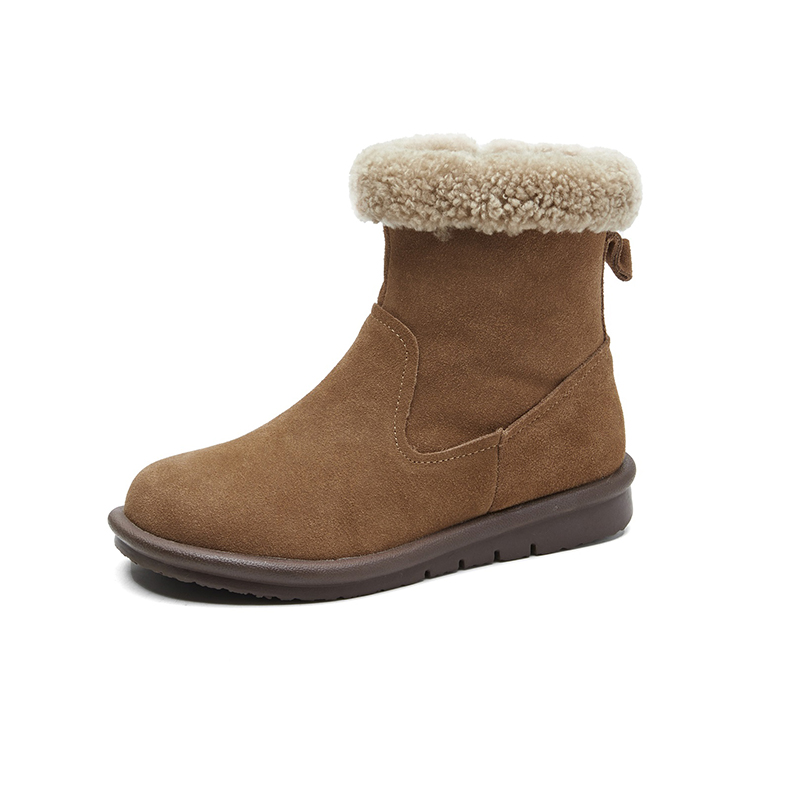 Winter Matte cowhide leather Thickened Insulated Snow Boots Wool-Lined Fleece-Lined Short Boots