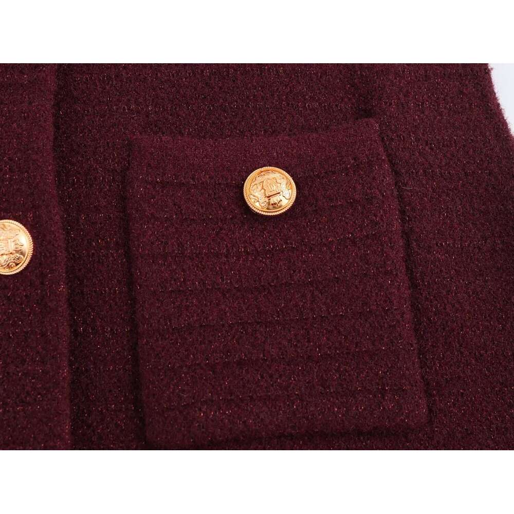 DHEssentials 2025 Autumn New French Style Fashion Gold Thread Pocket Round Neck Single-Breasted Knitted Vest