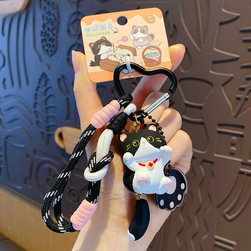 Cute Tail Wagging Cat Keychain Cartoon Kitten Resin Pendant Girl Bag Accessories Student Schoolbag Key Chain Ring Pendant M250912