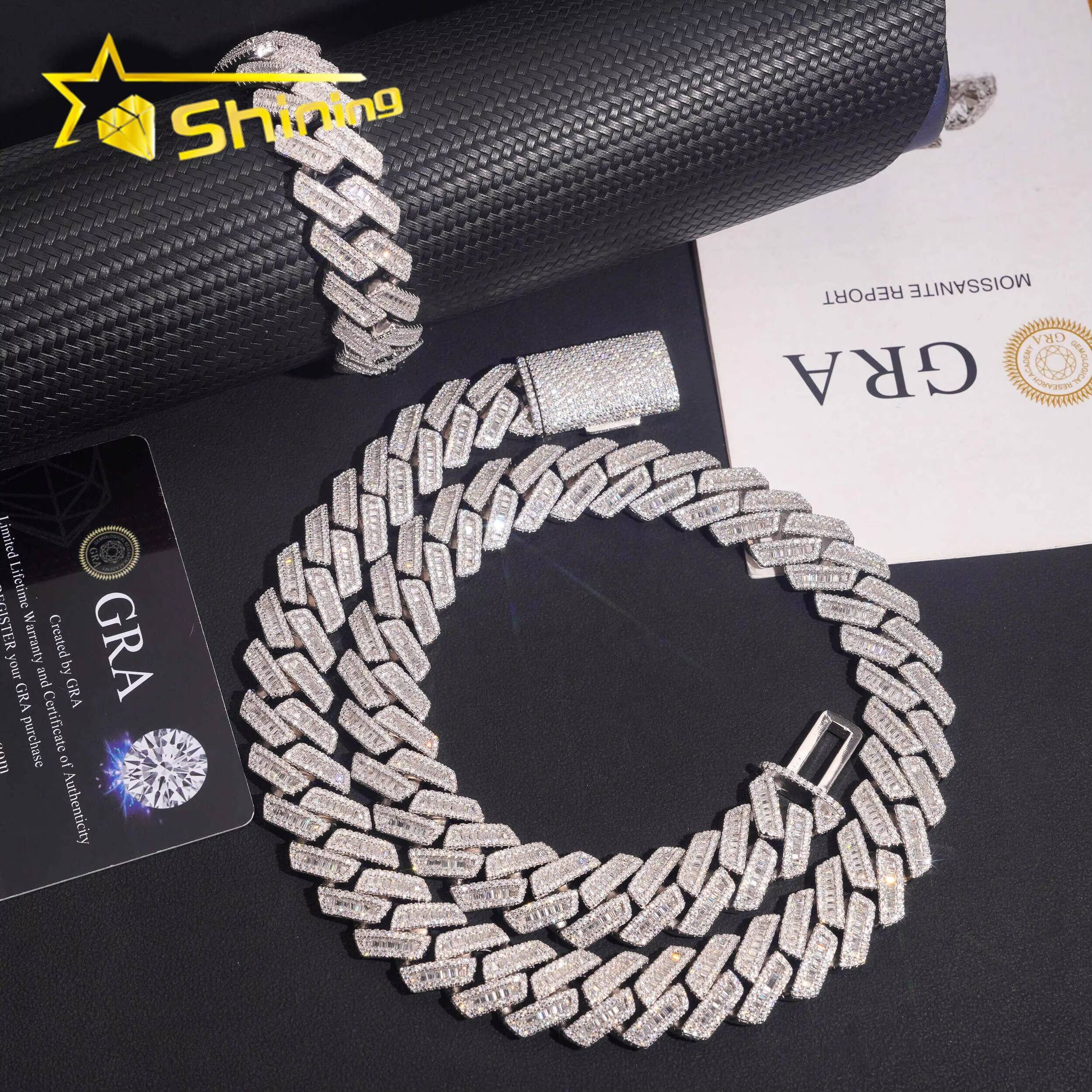 Local Stock Fast Shipping 925 Silver Hip Hop Rapper 18mm Iced Out VVS Moissanite Cuban Link Chain