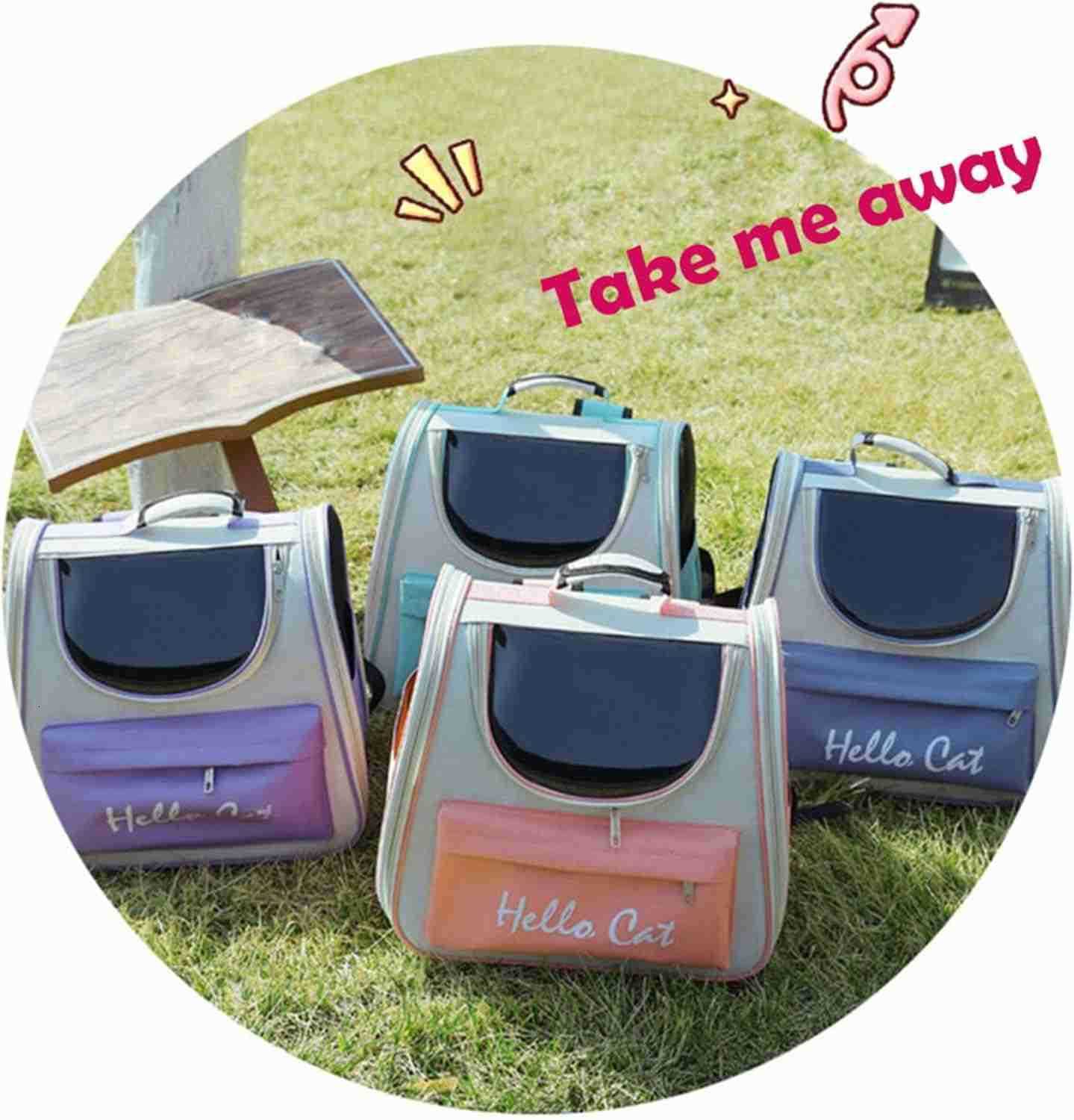 Pet Carrier Backpack Stylish Candy Color PVC Oxford Fabric Fits Cats and Dogs Under 15KG ThreeSided Mesh Design Ideal for Travel Hiking and AirlineApp