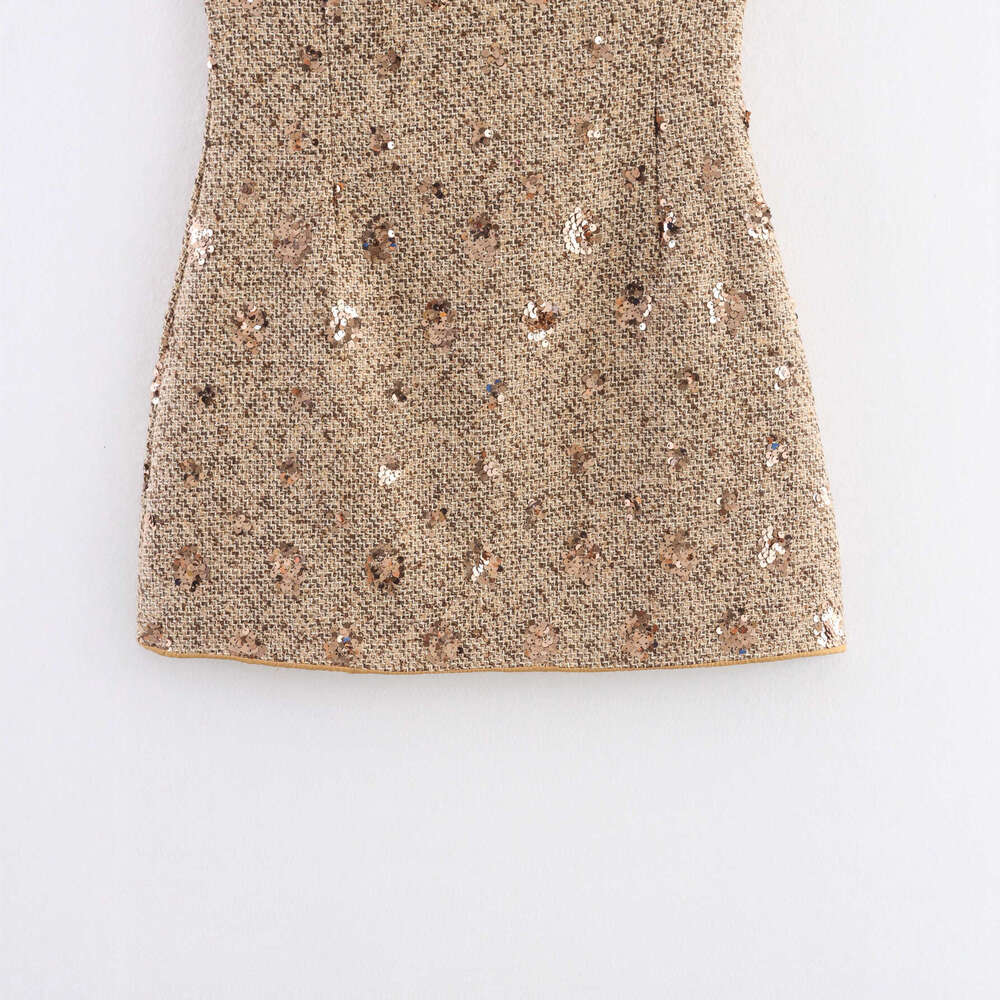 DHEssentials Summer New Women's Fashion Elegant Hollow Out Simple Sleeveless Design Beaded Chanel Style Dress