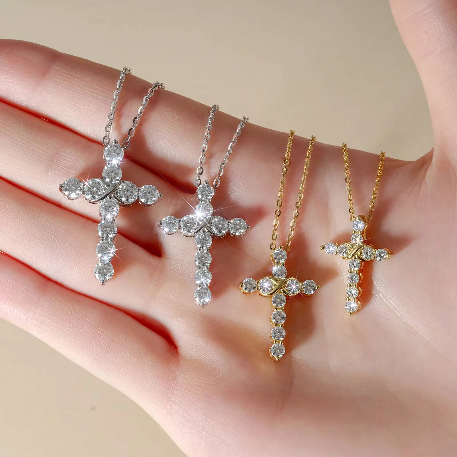 Dainty Moissanite Cross Jewelry Gifts Women MEN 925 Sterling Silver VVS1 Lab Created Moissanite Diamond Faith Pendant Necklace