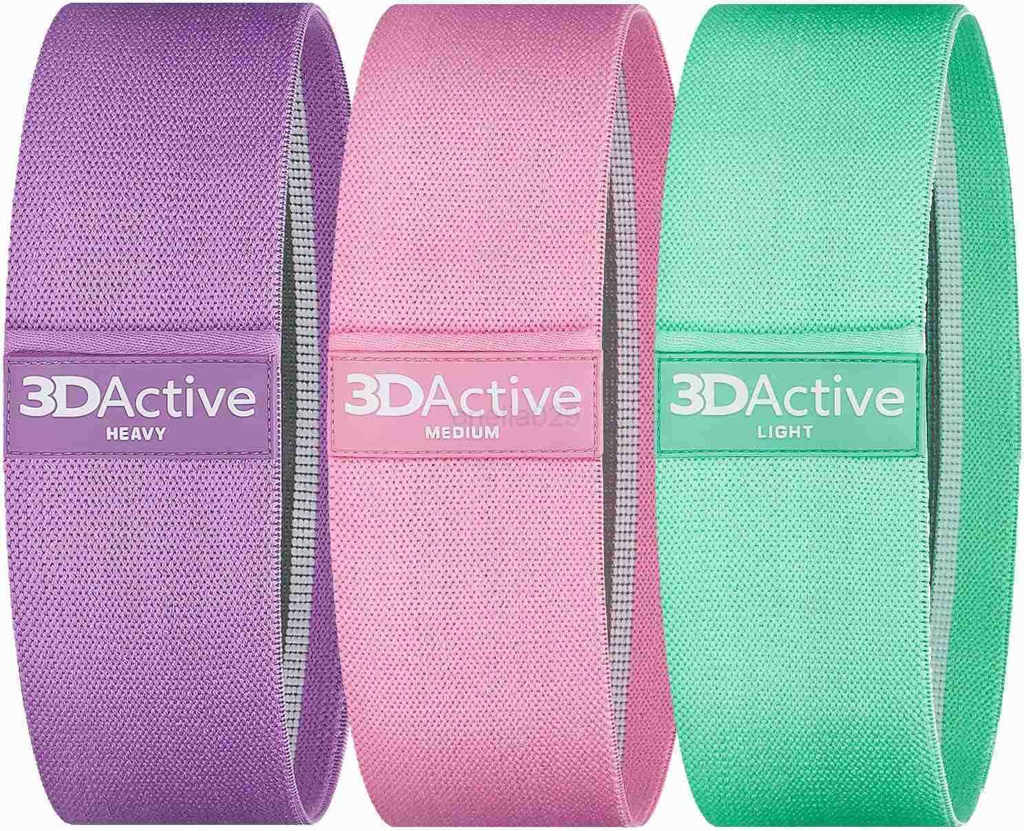 3DActive Fabric Resistance Bands for Legs Butt Wide NonSlip Hip Band Set for Home Gym Workouts Exercise Guide Carry Bag Included W250912