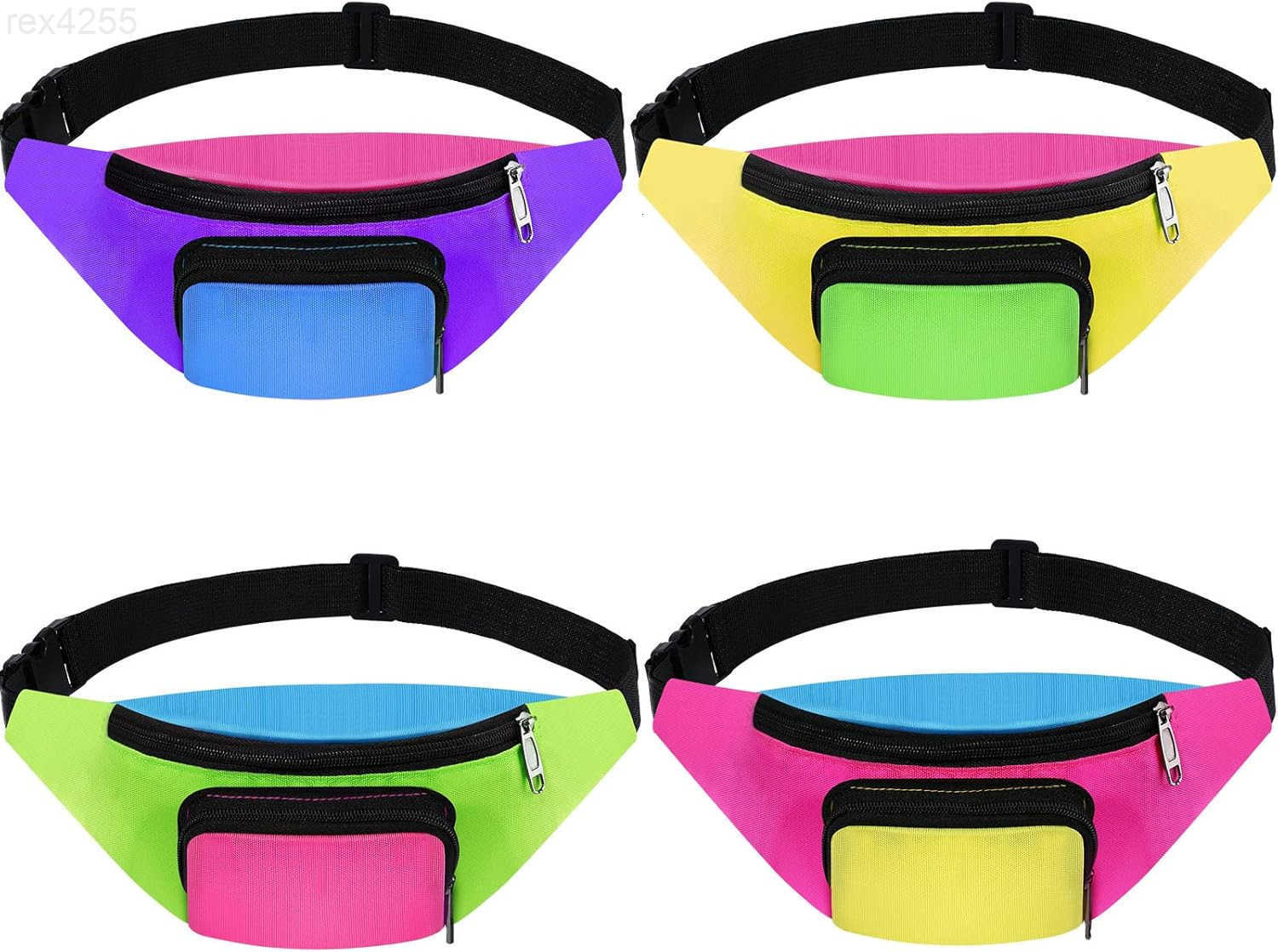 4 Pcs Retro 80s 90s Fanny Pack Retro Belt Bag 2 Pockets Neon Fanny Small Waist Packs for Jogging Traveling Party Costumes Holiday Festival 80s Theme H