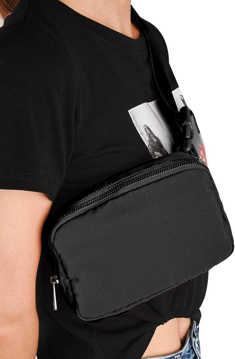 Black Mini Belt Bag Fashion Waist Packs Unisex Fanny Packs for Women Men crossbody with Adjustable Strap for Outdoors Workout Travel Casual Running Hi