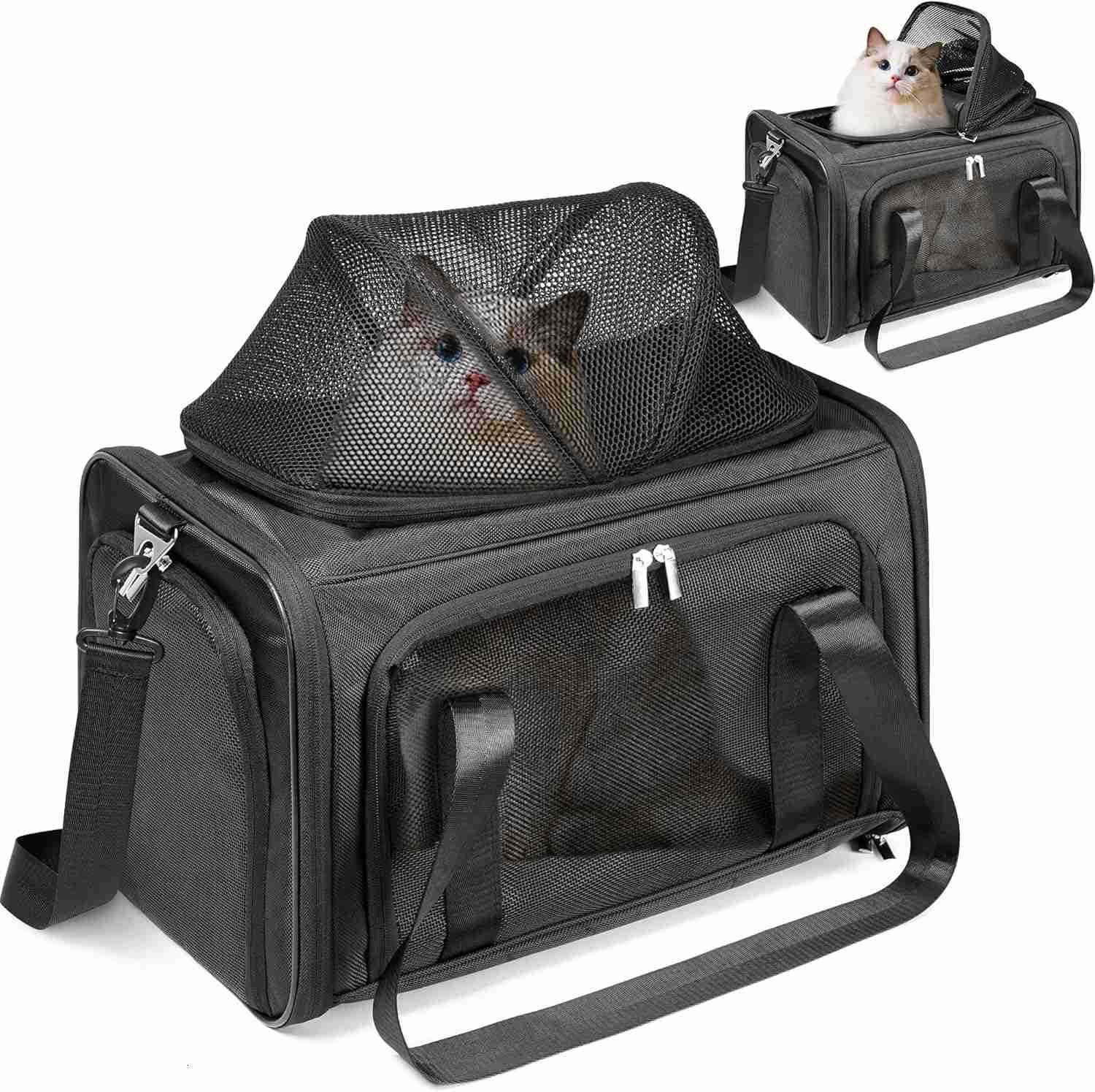 18 Lbs Cat Carrier with TopExpandable Space Pocket 3 Opening for Small Dog Soft Side Airline Approved Pet Carrier Easy Clean 3 Ventilated Mesh Foldabl