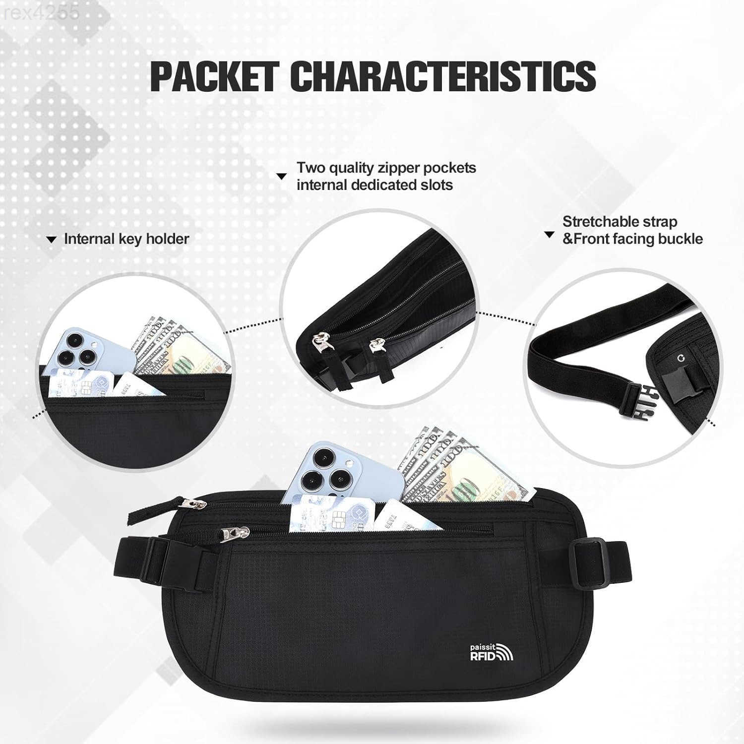 Unisex Money Belt Slim Passport Holder RFID Blocking Travel Essentials Pouch with Adjustable Strap Small Waist Pouch for Workout Running Travelling Hi