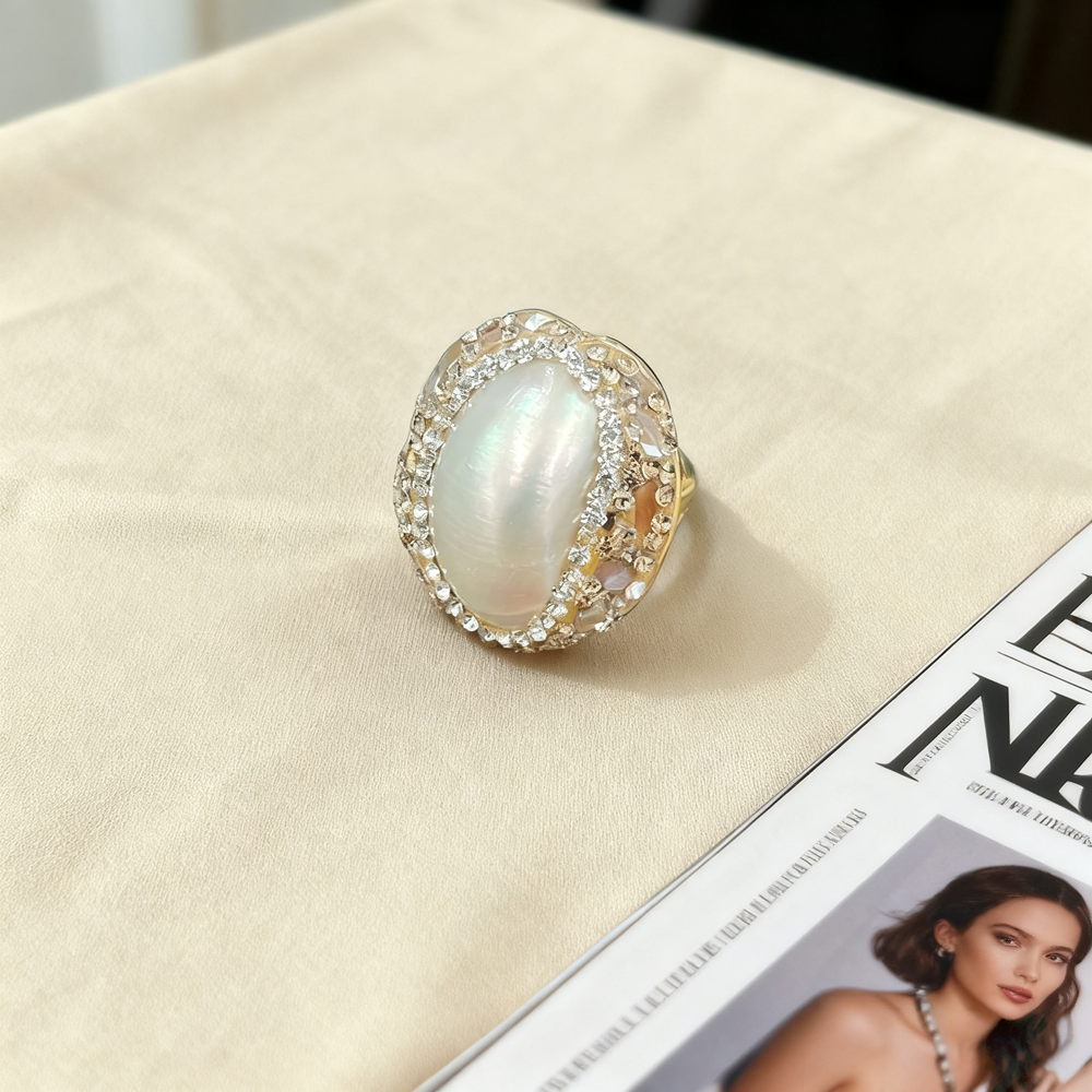 Natural Large Mabe Shell Pearl Freshwater Pearl Crystal Jewelry Set for Women Necklace Ring Bracelet Around Quartz Body-Purifying wholesales drop ship