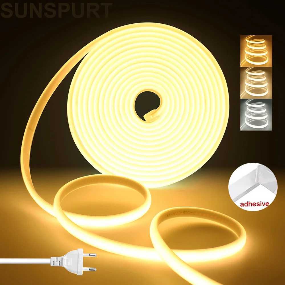 AC220V Super Bright COB LED Strip White 6000K 3000K FOB Tape Ribbon EU Plug 35M 30M 25M 20M 15M 10M Neon Lights For Kitchen Room C250912
