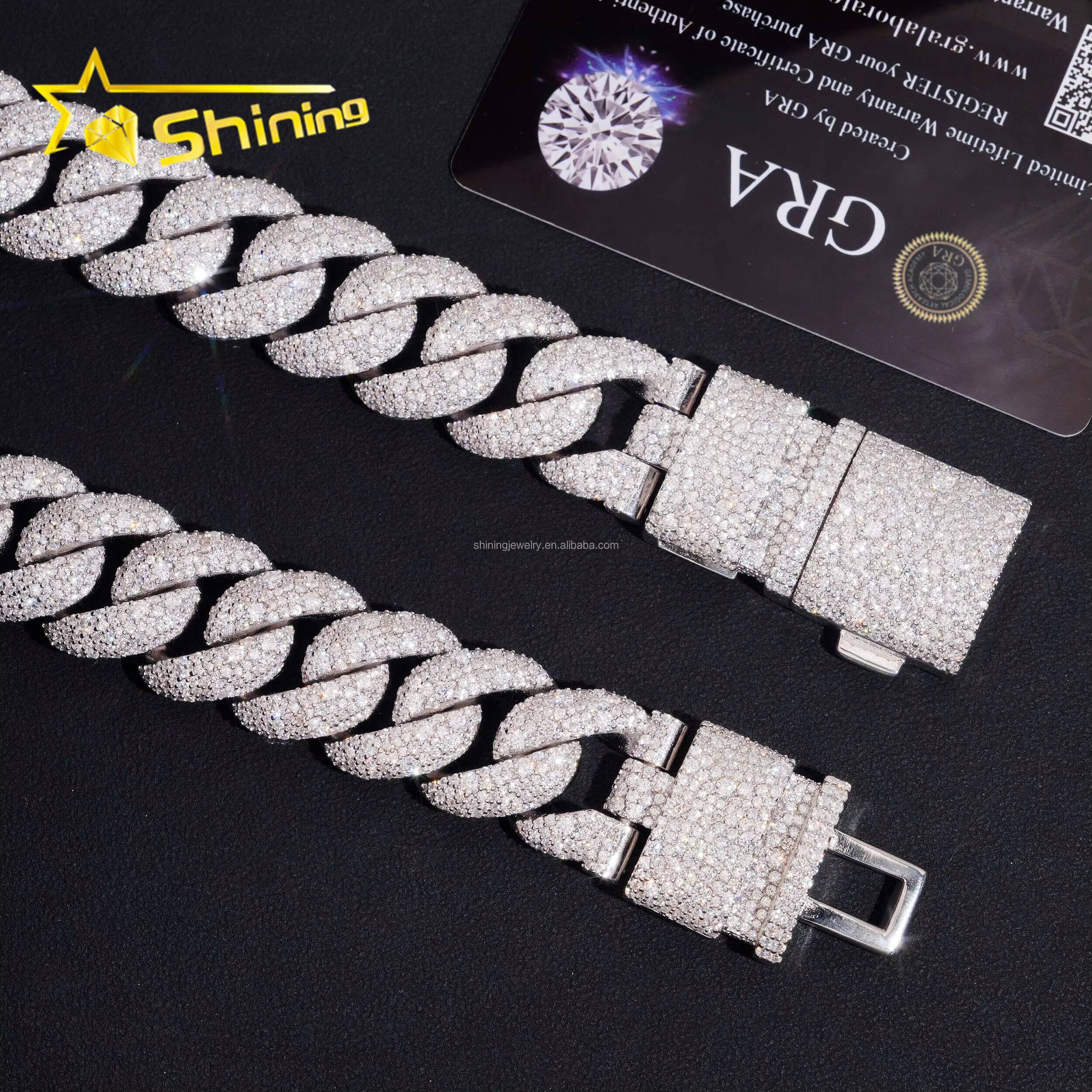 Fashion 22mm Big Size Heavy Rapper Jewelry GRA Certificate Iced Out Moissanite Moon Shape S925 Hip Hop Miami Cuban Link Chain