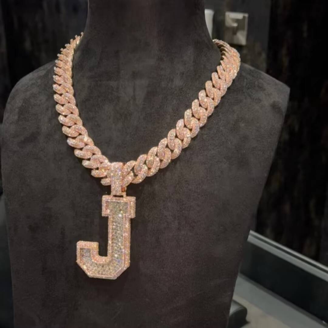 Iced Out Jewelry Moissanite Letter Pendant Baguette 925 Silver Moissanite Diamond Pendant Custom Pendant for Cuban Link Chain