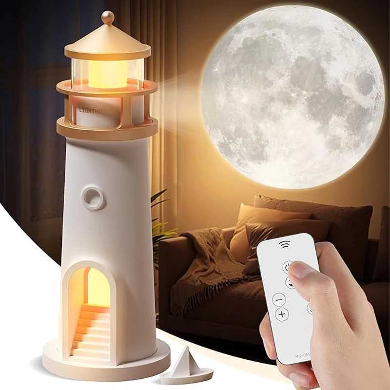 Moon Lamp Projection Lighthouse Lamps Night Light Remote Control Bluetooth Music Motion Sensor Ambient Lights Xmas Birthday Gift C250912