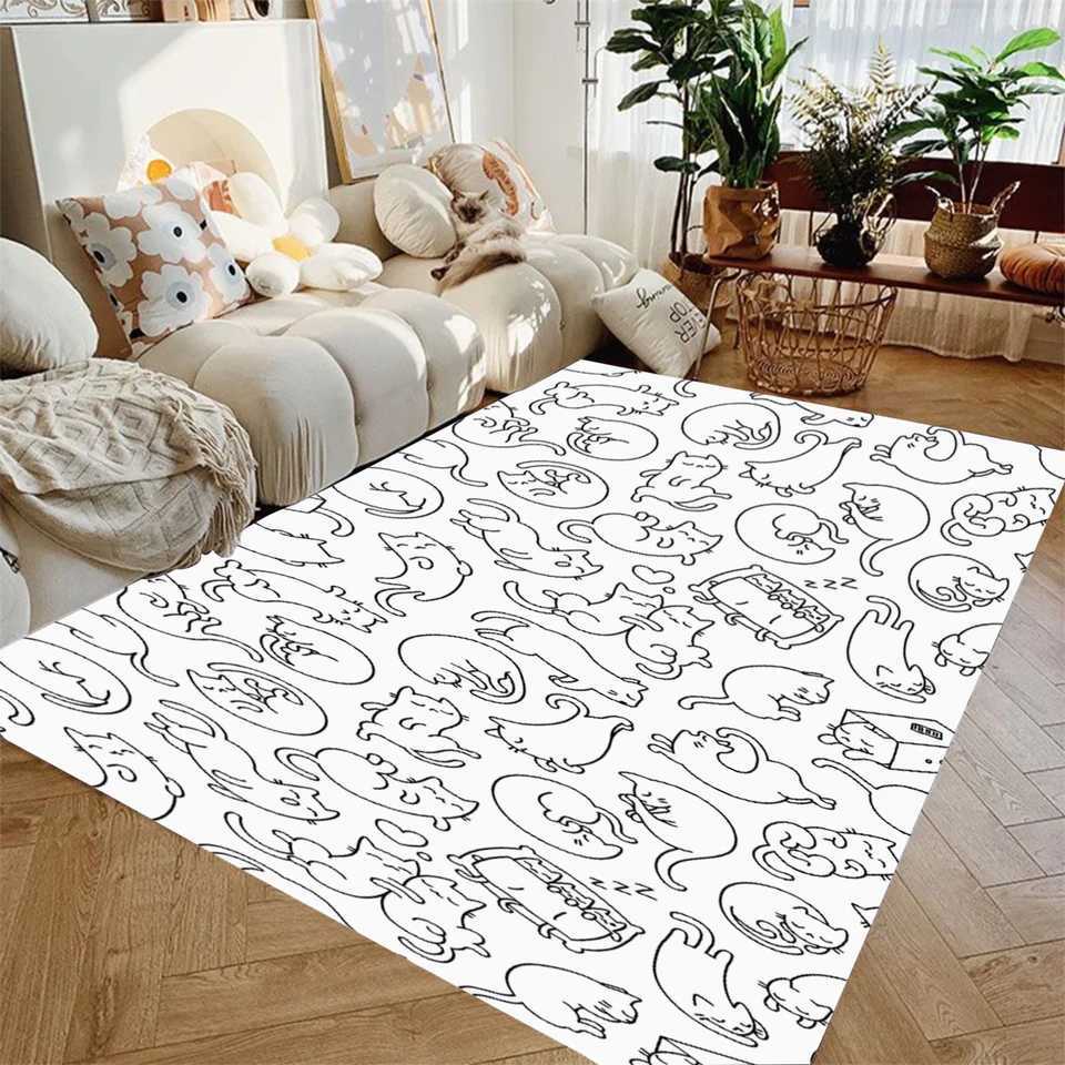 Black White Carpet Little Lovely Cat 3D Print Living Room Bedroom Decor Nonslip Rug Floor Mat Surface Cozy Carpet Birthday Gift C250912