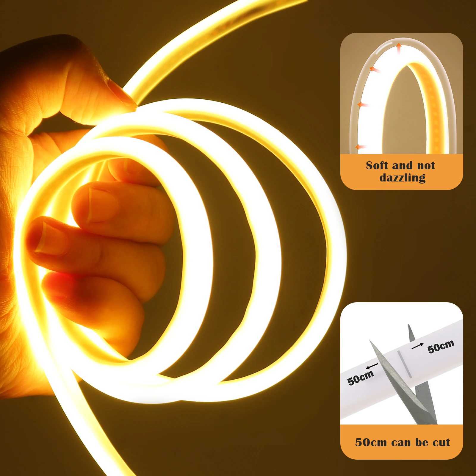 220V COB LED Strip Lights 288LEDsm Waterproof LED Strip with DimmerSwitch and Plug 05m 5m 10m 20m 35m Flexible Tape for Home C250912