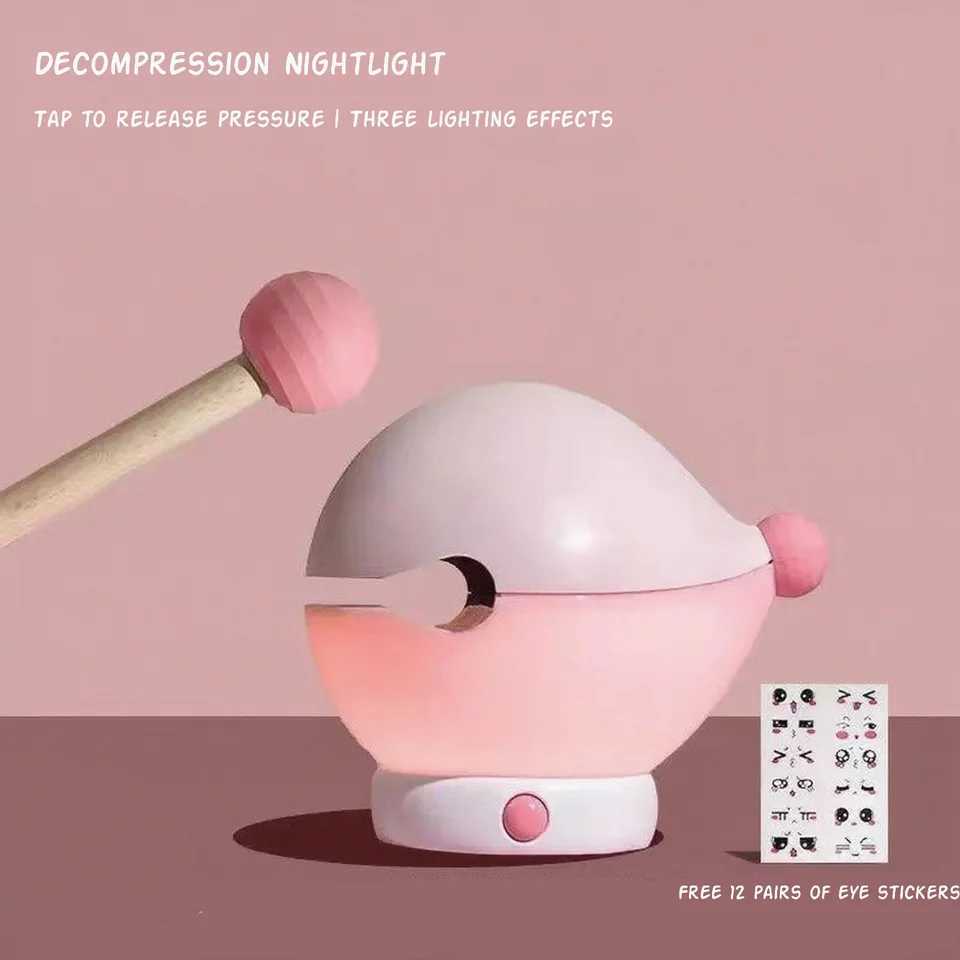 Wooden Fish Night Light Knock to Change Color Brightness USBC Rechargeable Mood Lamp for Stress Relief Bedroom Decor C250912