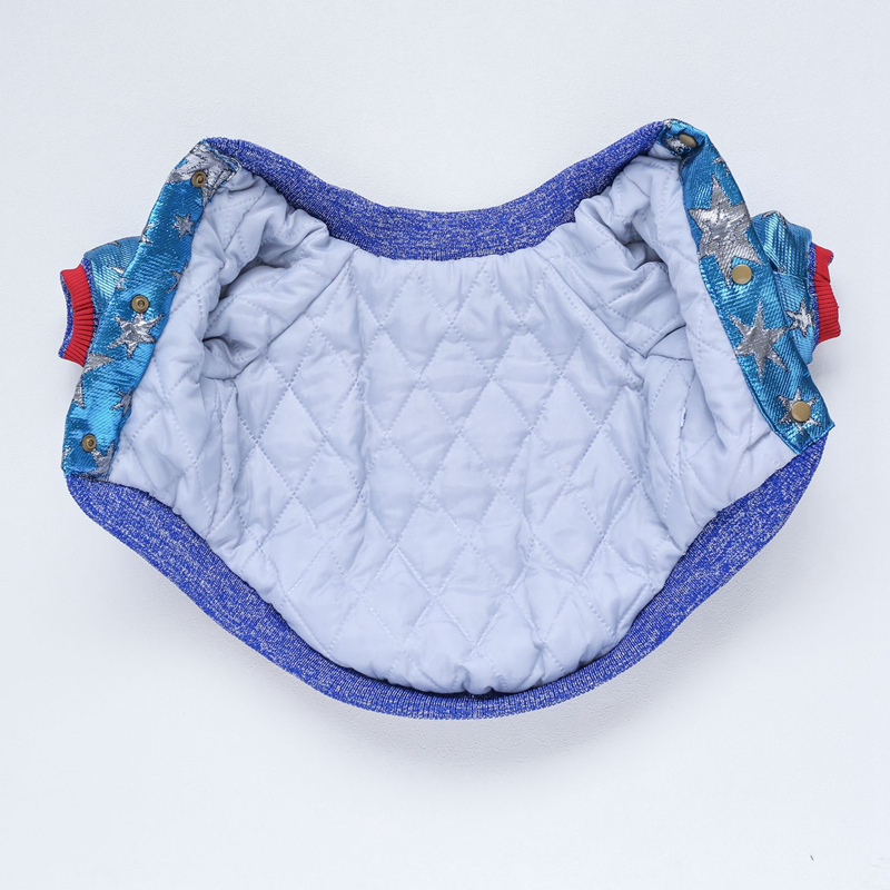 Designer Dog Clothes Superstar Retro Blue Dog Bomber Jacket, Snap Closure, Thick & Warm, 5 Sizes (S-XL) for Dogs 3-20kg, Ideal for French Bulldogs & A