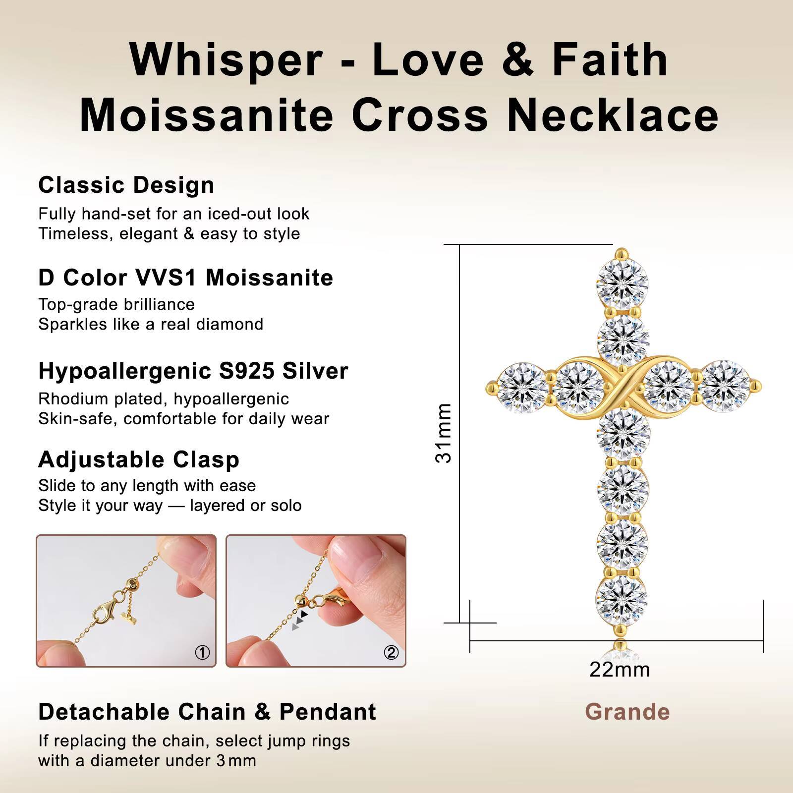 Dainty Moissanite Cross Jewelry Gifts Women MEN 925 Sterling Silver VVS1 Lab Created Moissanite Diamond Faith Pendant Necklace