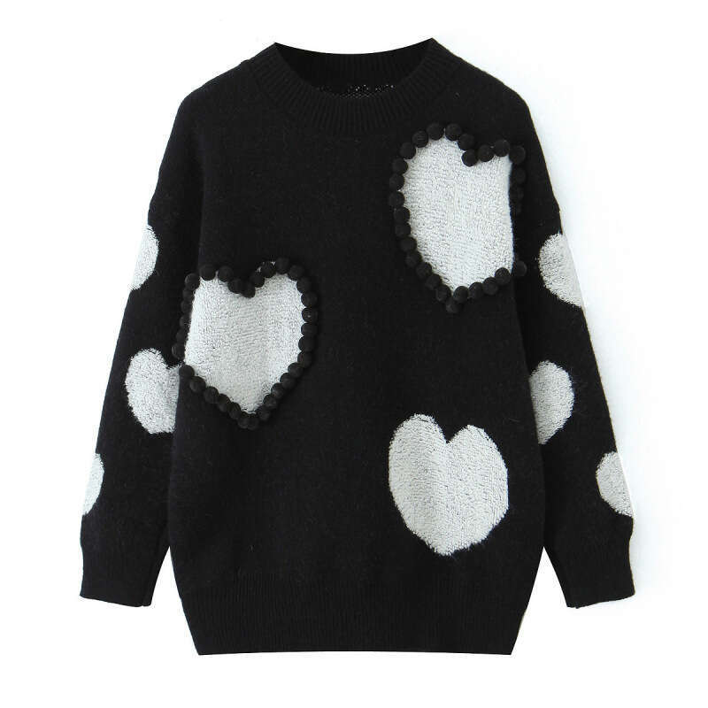DHEssentials 2025 Autumn New Women's Fashion Trend Commuting 3D Heart Round Neck Pullover Sweater
