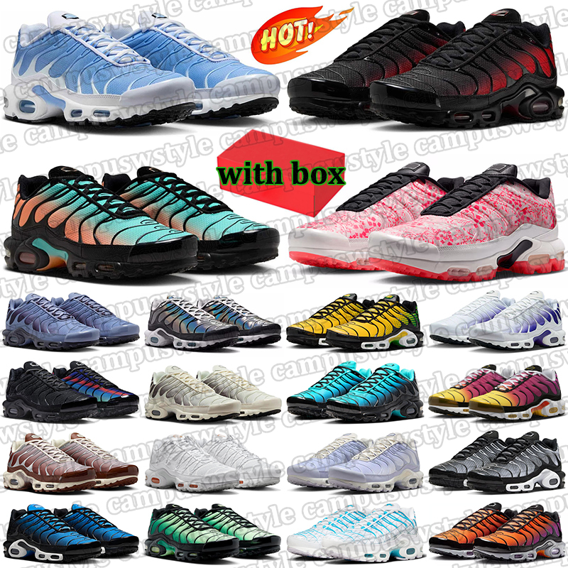 with box running tn shoes men women tns designer sneakers triple black white red navy blue pink green brown mens womens tnss outdoor sports trainers