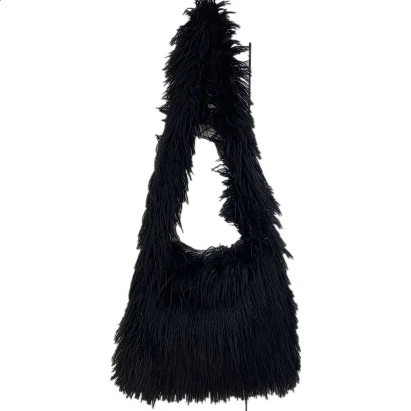 Simple Women Soft Plush Hobos Y2k Shoulder Bags Winter Furry Ladies Clutch Purse Handbag Fashion Female Underarm Bag 250911