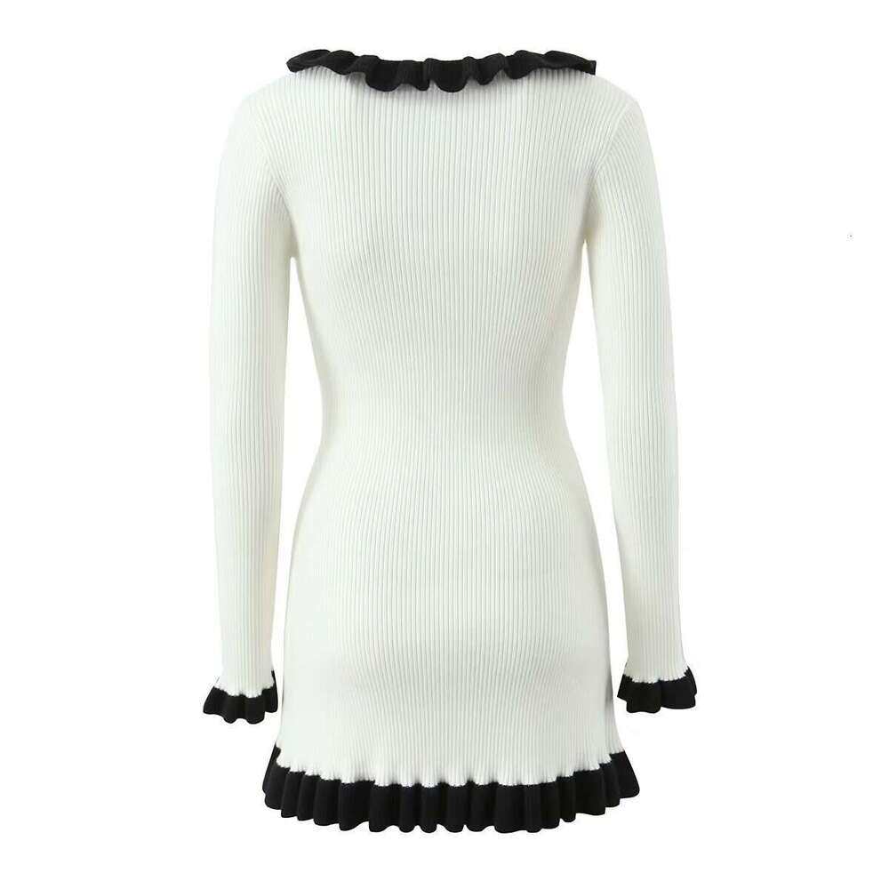 DHEssentials INS2025 New Fashionable Elegant Women's French Hepburn Ruffle Collar Little Chanel Style Dress