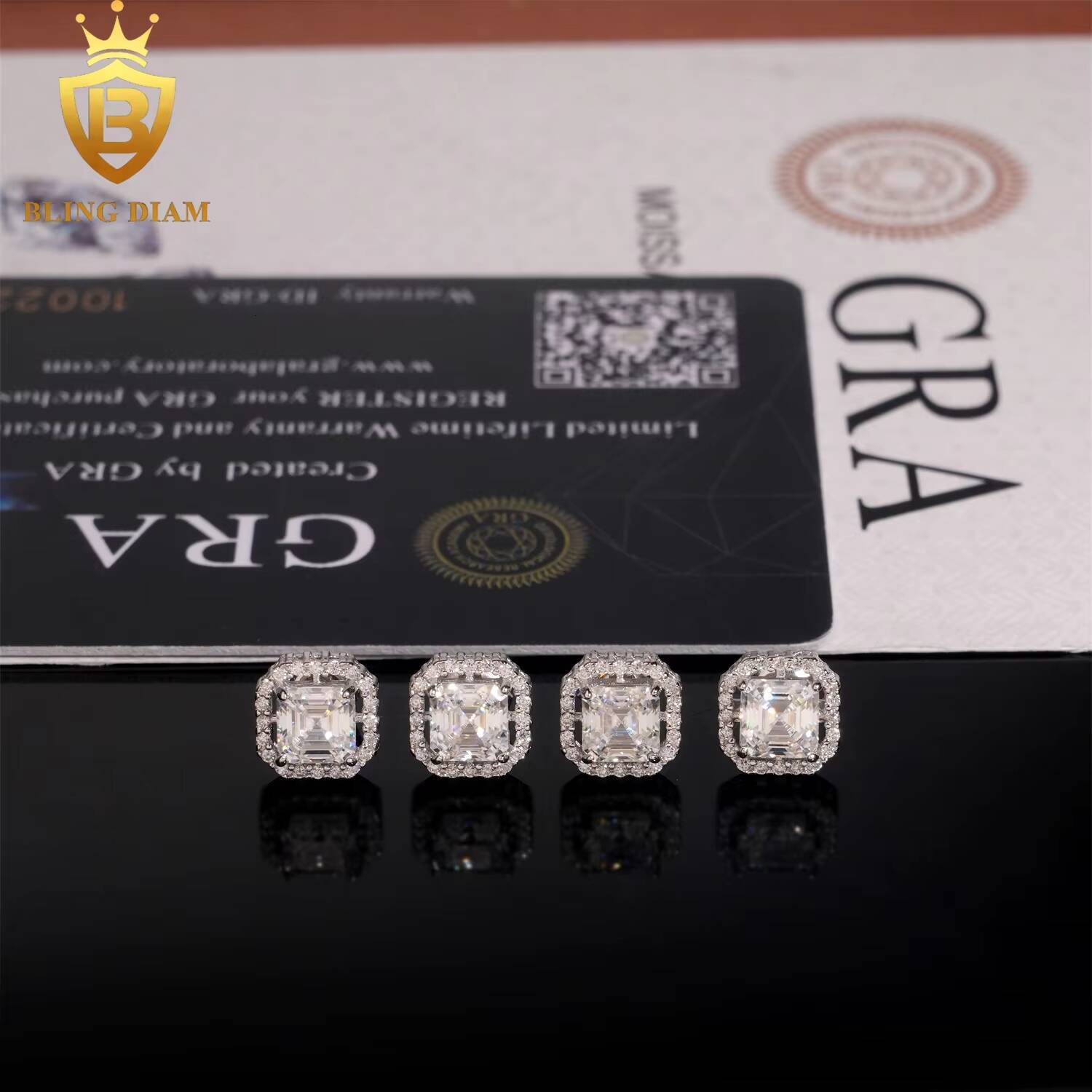 Hip Hop Jewelry Wholesale 925 Solid Silver Vvs Moissanite Diamond Square 5x5mm Earrings Stud Cluster for Men Woman