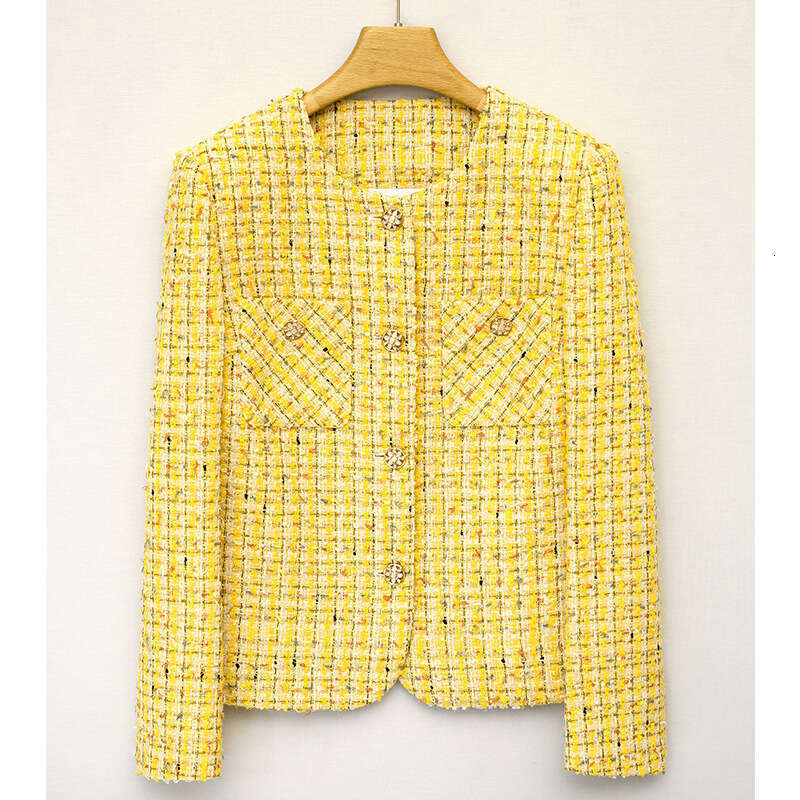 DHEssentials Yellow Summer New Light Luxury Woven Chanel Style Jacket for Women Thin Casual Versatile Short Cardigan