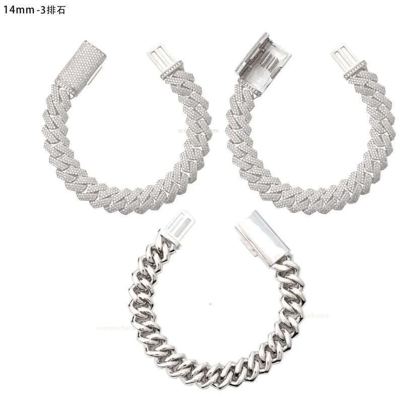 14mm 18-24inch Fine Jewelry Ice Out Flashing Mossanite Dia Necklace Sterling Sier VVS Moissanite Link Cuban Chain Bracelet